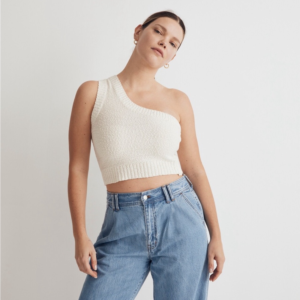 Madewell Textural-Knit One-Shoulder Sweater Tank - Antique Cream - XS